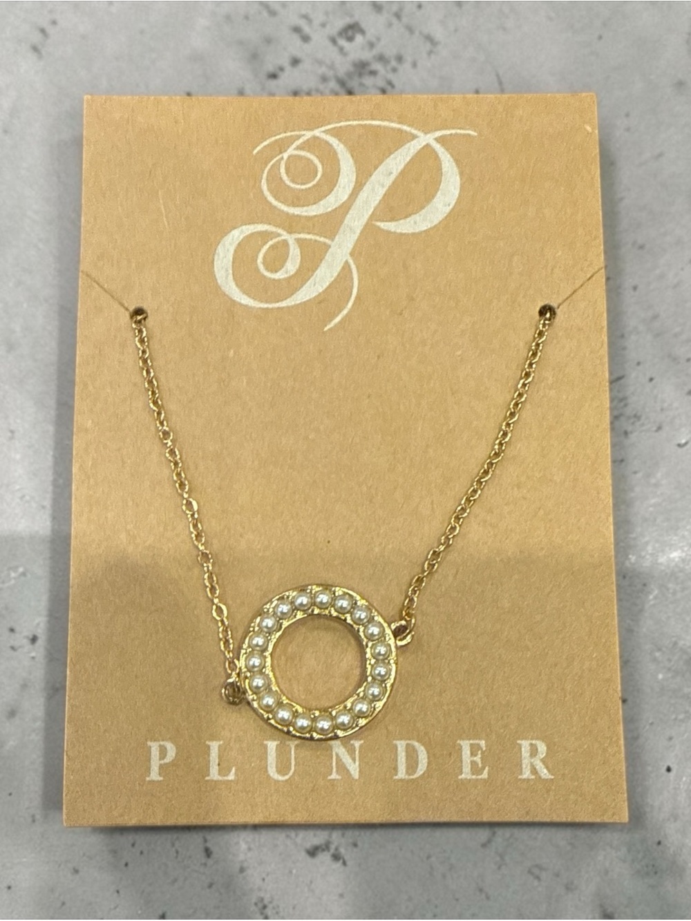 Plunder Gold Tone Circle Necklace with Pearl Accents